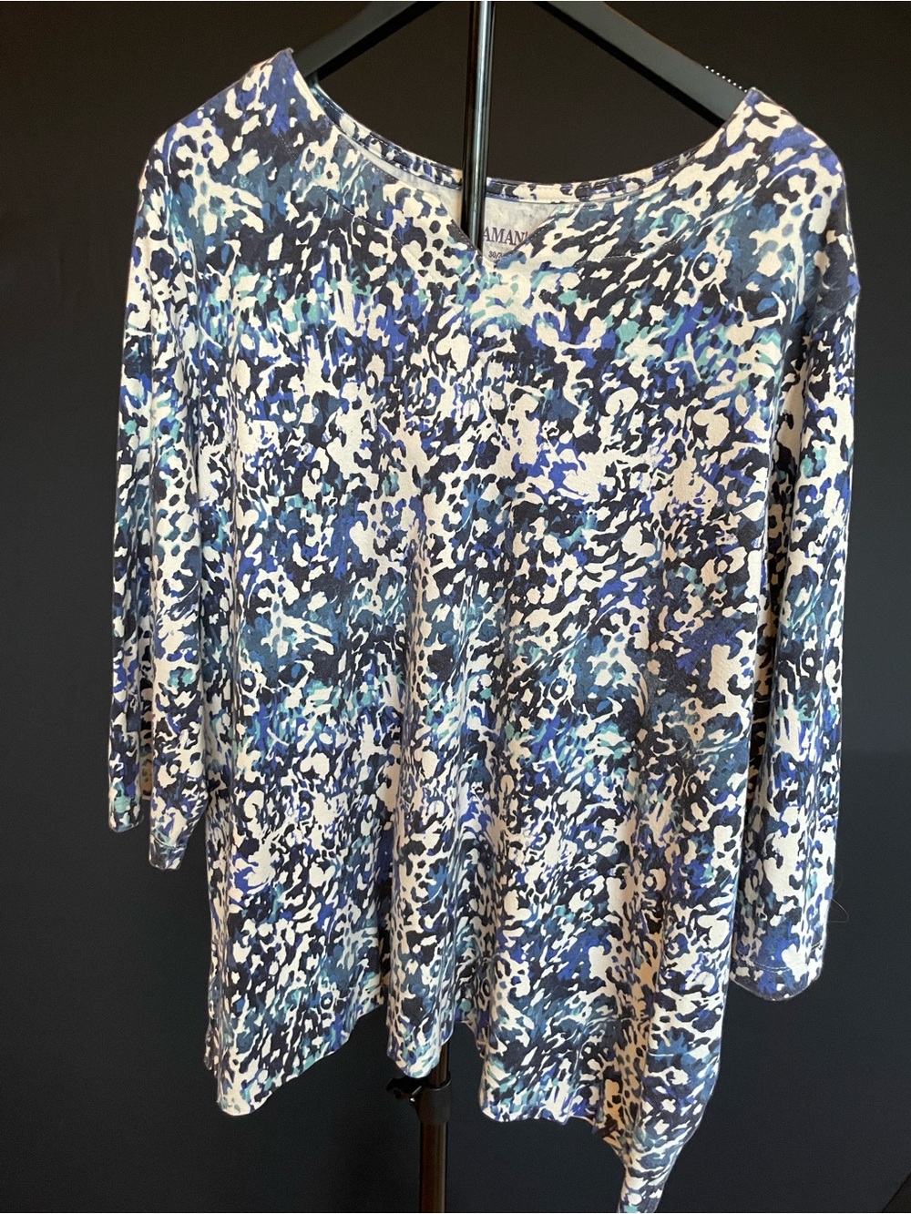Roaman's Blue and White Abstract Print 3/4 Tunic Plus size 30/32 3X